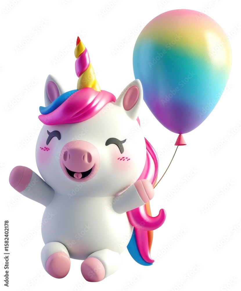Fototapeta premium PNG Cute chubby unicorn balloon cartoon illustration.