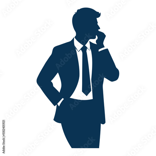 Businessman silhouette standing confidently with arms crossed wearing suit and tie vector illustration