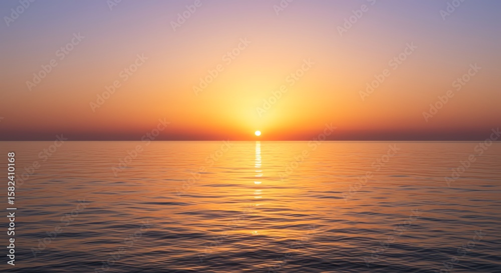 Fototapeta premium Sunset over ocean calm water horizon