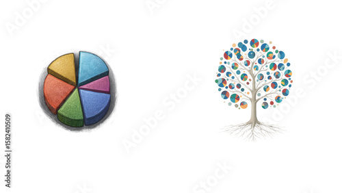 Big Data Visualization Icons ,3D Pie Chart and Infographic Data Tree Illustration