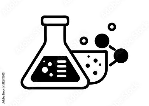 Chemistry beakers with bubbles icon in outline style