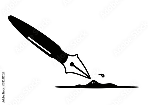 Fountain pen drawing ink splatter in black style