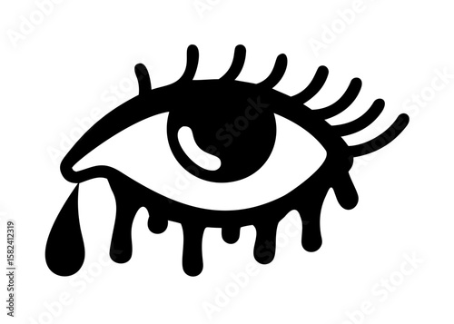 Black dripping eye icon with emotional tear