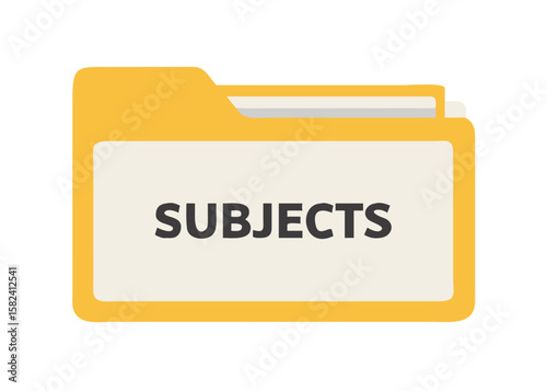 Yellow folder with subjects label in flat style