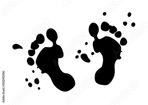 Barefoot ink footprints in splatter style