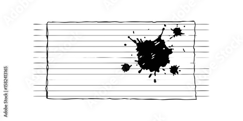 Notebook with dark ink blot and lined pages