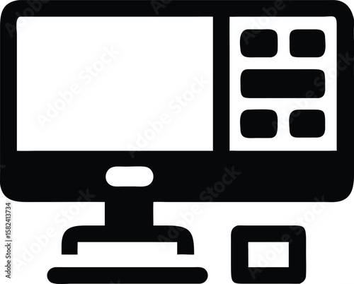 Modern computer monitor icon illustration black and white