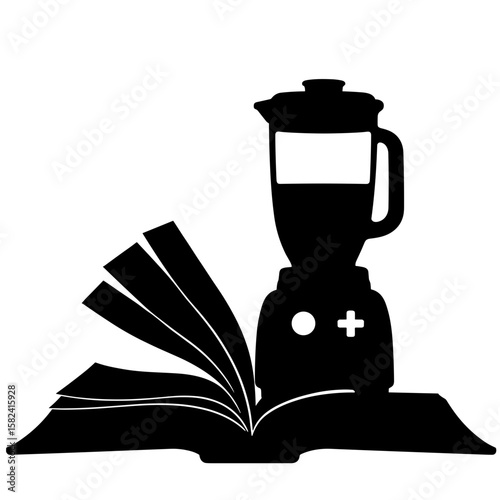 Blender and open book silhouette – Knowledge and nutrition fusion, copy-space