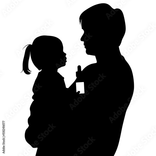 Silhouette of parent and child holding immune drops – family health care, wellness