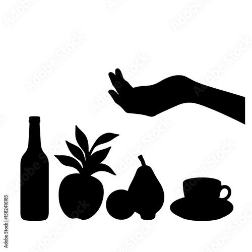 Silhouette hand arranging wellness products and fruits – Health ritual, copyspace