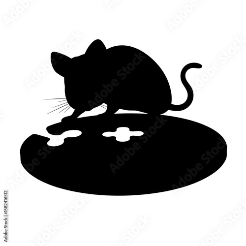 Silhouette of hamster solving puzzle for seed reward, rodent playtime