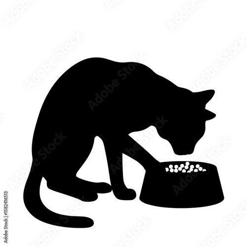 Silhouette of cat eating from bowl – Precision play pet care
