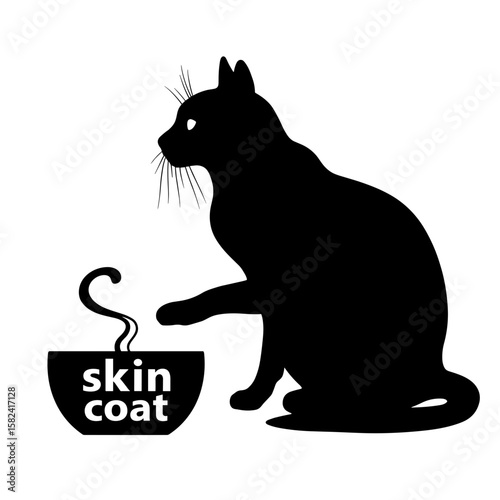 Silhouette of cat pawing food marked "skin coat" – Pet nutrition wellness