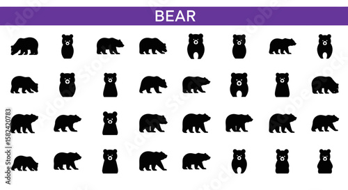 Bear Silhouette Icons Set: Wildlife, Nature & Animal Power Symbols