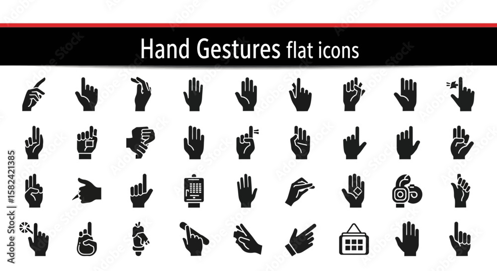 Fototapeta premium Hand Gestures Flat Icons Collection: Communication, Interaction & Emotion
