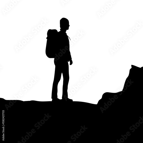 Traveler Silhouette at Dawn on Cliff Edge | PNG Transparent Background
