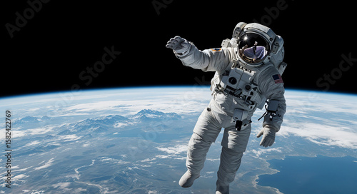 Fototapeta Naklejka Na Ścianę i Meble -  Astronaut floats in space above planet earth
