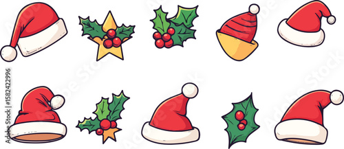 Christmas Clipart Collection Santa Hats Holly Berries Star