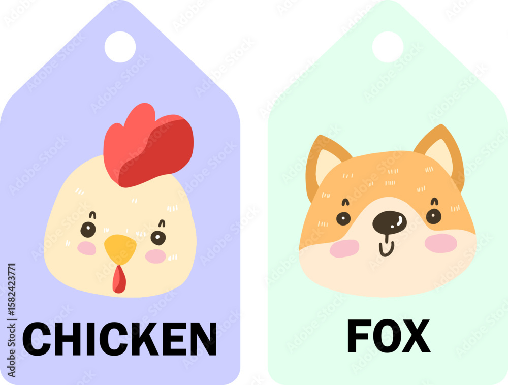 Obraz premium chicken and fox Picture Reading Flash Cards.
