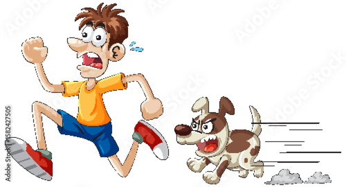 Cartoon Man Running from Angry Dog