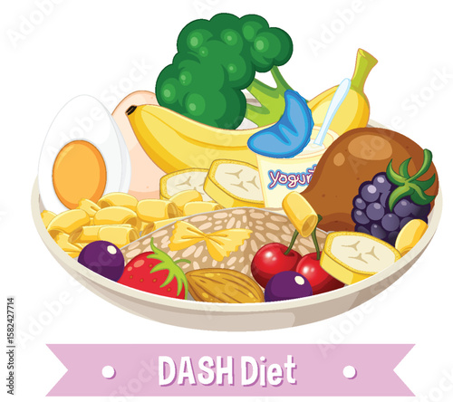 Colorful DASH Diet Food Illustration