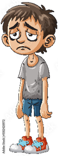 Sad Boy in Tattered Clothes Illustration