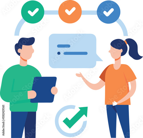 Flat Scene Of Two Professionals Exchanging Feedback