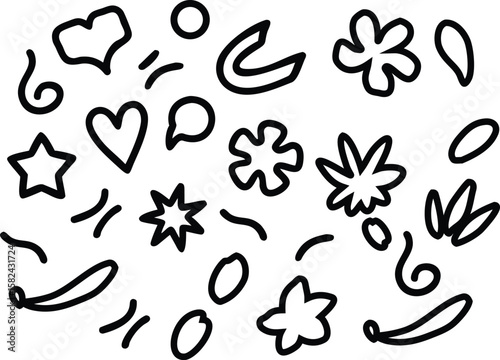 Hand drawn abstract shapes and symbols doodle black and white