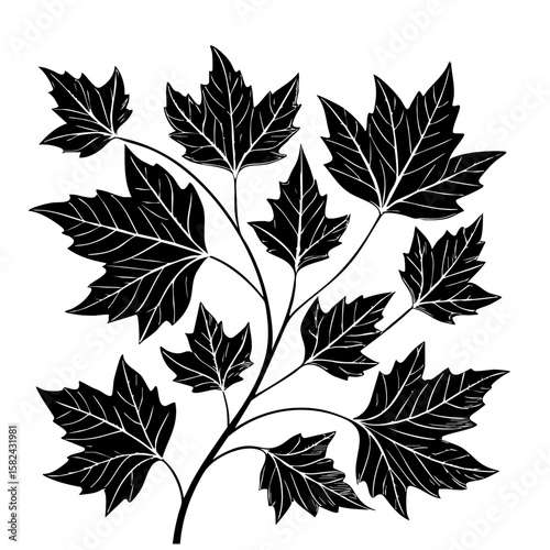 Black Leaf Silhouette Vector with Bold Outline – Minimal Botanical Design