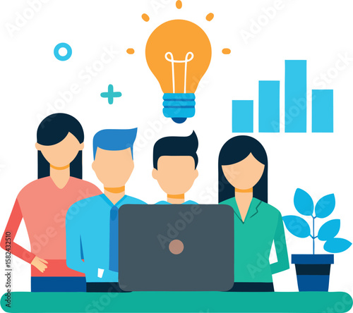 Startup Growth Planning With Team Around Glowing Light