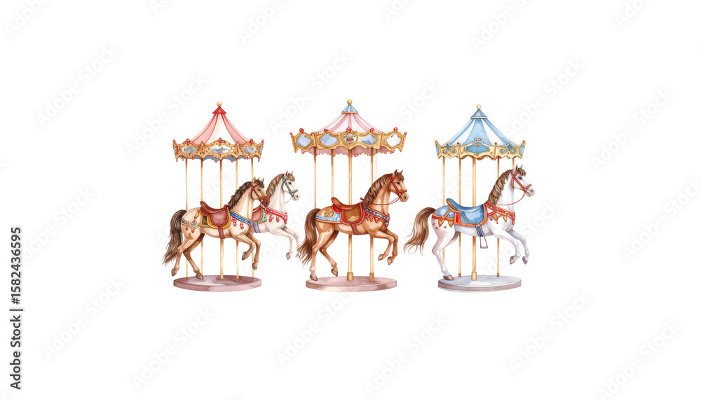 Obraz premium Cartoon carousel with a joyful horse and deer, perfect for a fun animal illustration or festive Christmas design