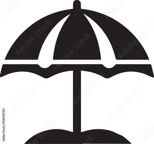 A Beach umbrella black and white vector illustration