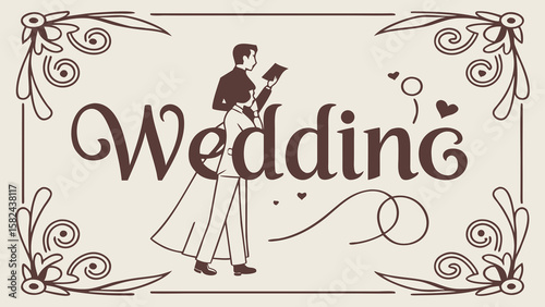 Elegant wedding illustration featuring a couple, perfect for invitations or decor.