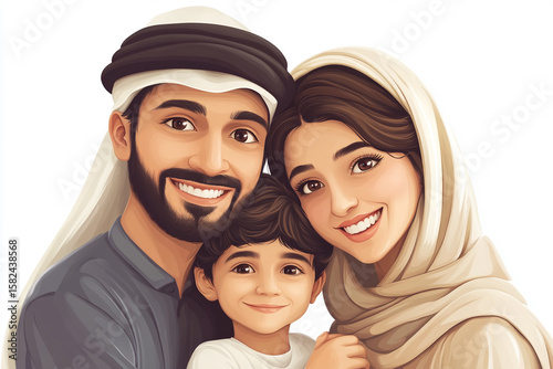 Happy Middle Eastern Family Embracing Their Child with Love and Joy – Cutout PNG

