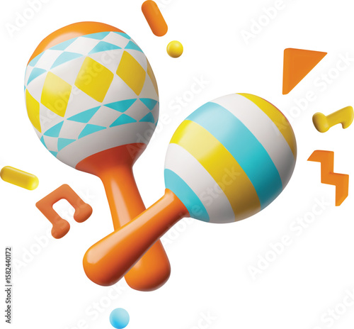 Mexican maracas 3D plastic style vector illustration, musical instrument, bright musical rattle, Hispanic rumba shaker