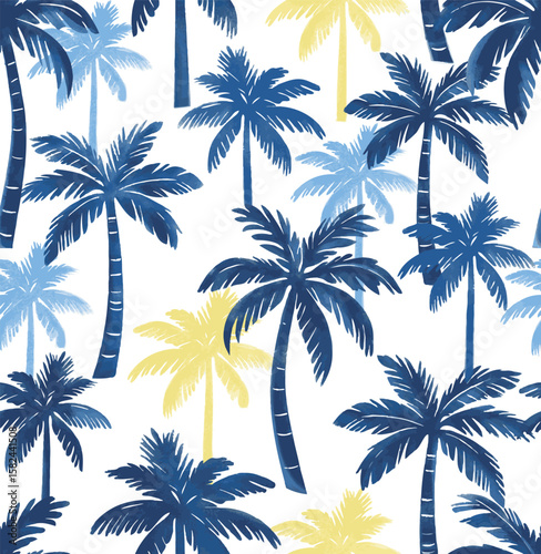 Seamless tropical pattern with palm tree. Design for fashion textiles, fabric, print, graphics, backgrounds and crafts.