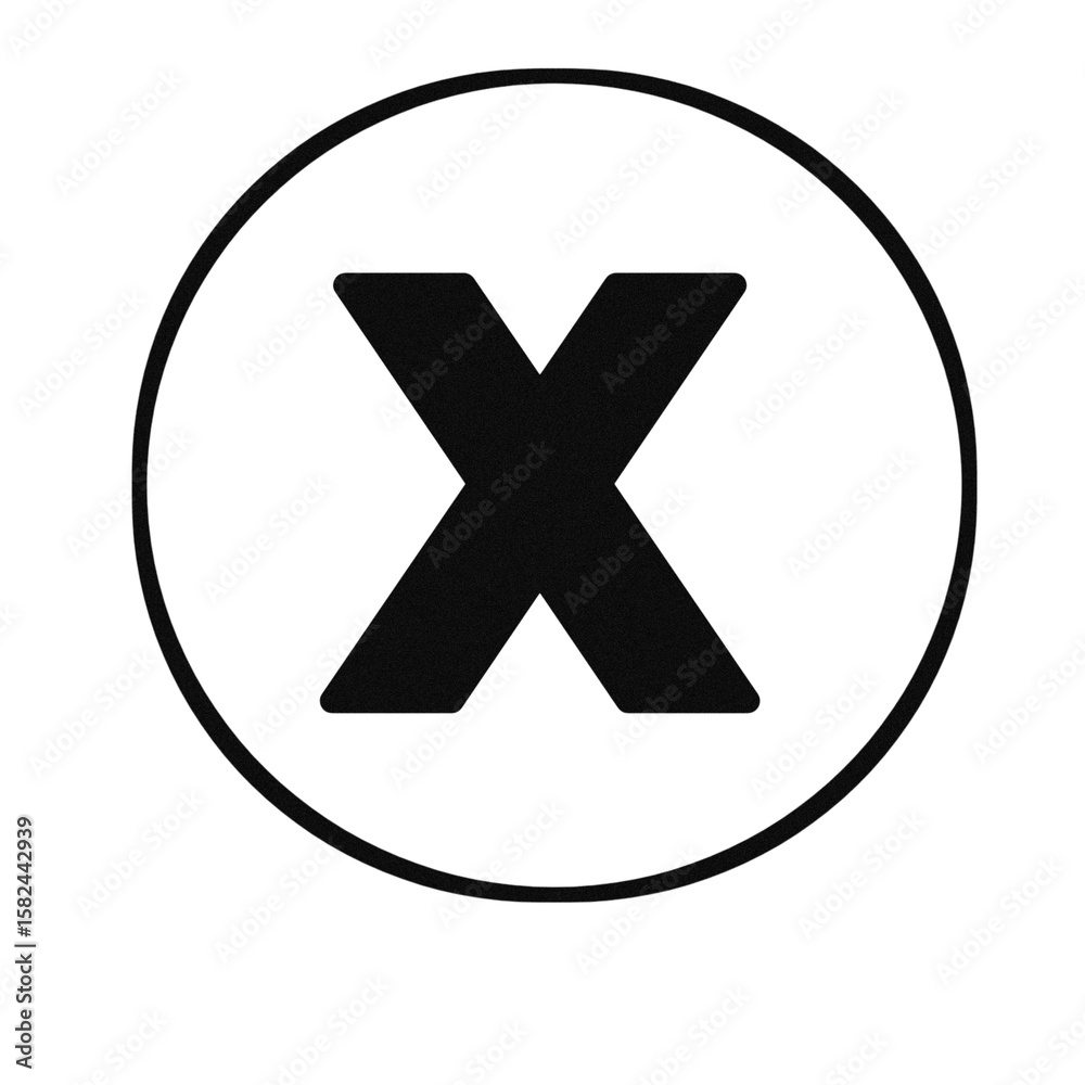 Fototapeta premium Black letter x inside a black circle isolated on transparent background