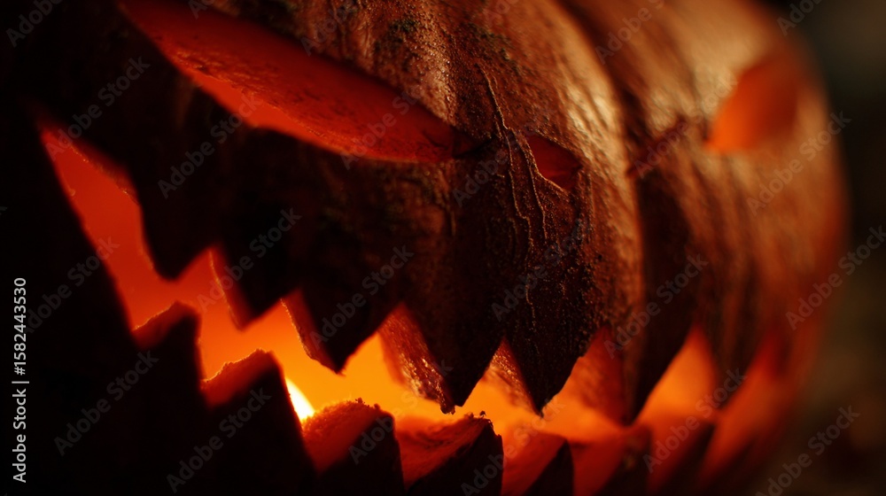 Fototapeta premium Halloween concept. Close-up of a carved pumpkin.
