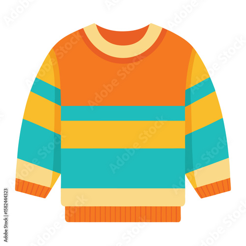 Colorful t-shirts, sweaters, and other fashion apparel, including striped and isolated garments, in various styles and designs