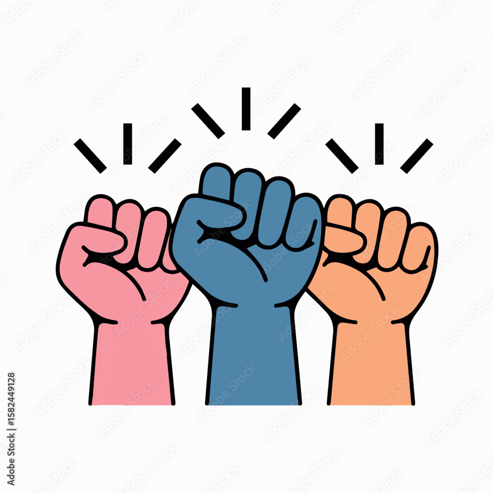 Fototapeta premium Illustration of raised fists in solidarity and unity for social justice and equality movement vector