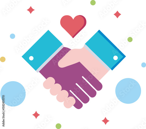 Handshake with Heart Icon – Symbol of Trust, Love, and Cooperation in Flat Style