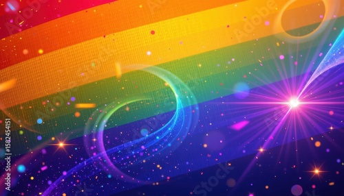 a modern dynamic lgbt pride background using modern mesh gradients, enhanced by digital particles and sparks, crafted for motion graphic title cards.