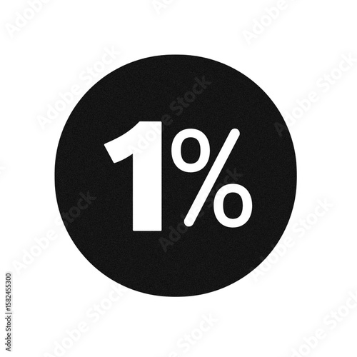 Photos Black circle with white one percent symbol isolated on transparent background