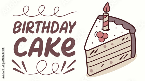 An illustrated birthday cake slice with a candle and cherries, celebrating joyful moments.