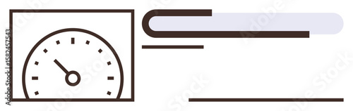 Speedometer indicating measurement with a progress bar motif on the side. Ideal for speed, progress, performance, efficiency, tracking, productivity, and evaluation themes. Minimal flat metaphor