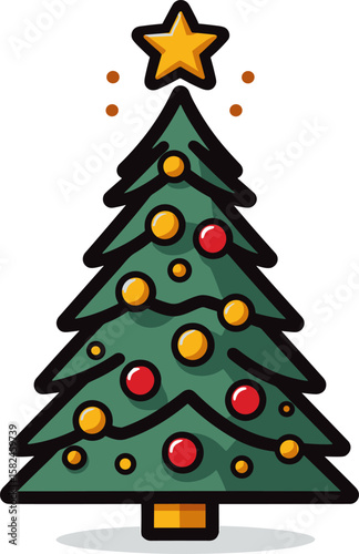 Festive Christmas Tree with Star and Ornaments Graphic Resource