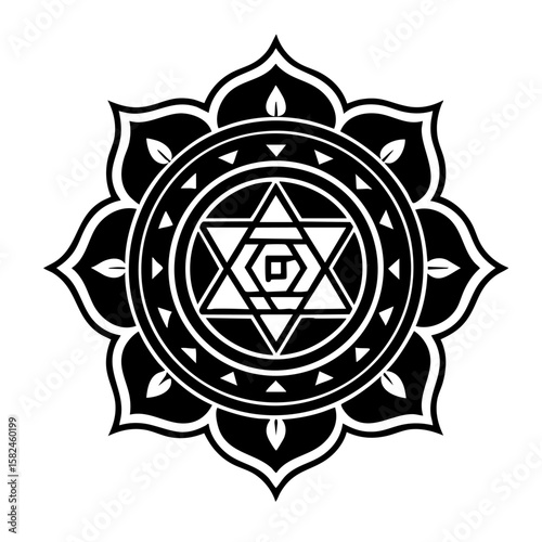 Black Mandala Silhouette with Bold Outline – Intricate Geometric Vector Design