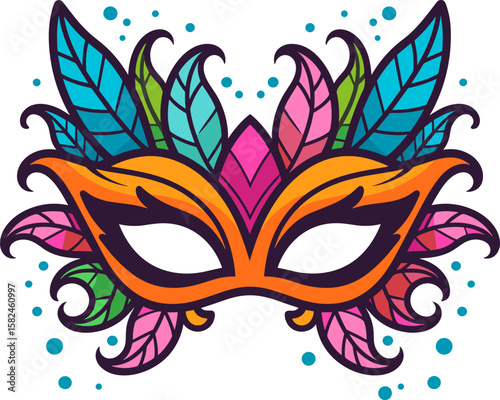 Vibrant Carnival Mask with Feathers for Festive Celebrations