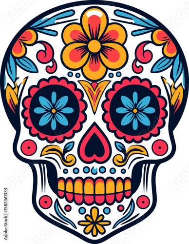 Vibrant Sugar Skull Illustration for Day of the Dead Celebration