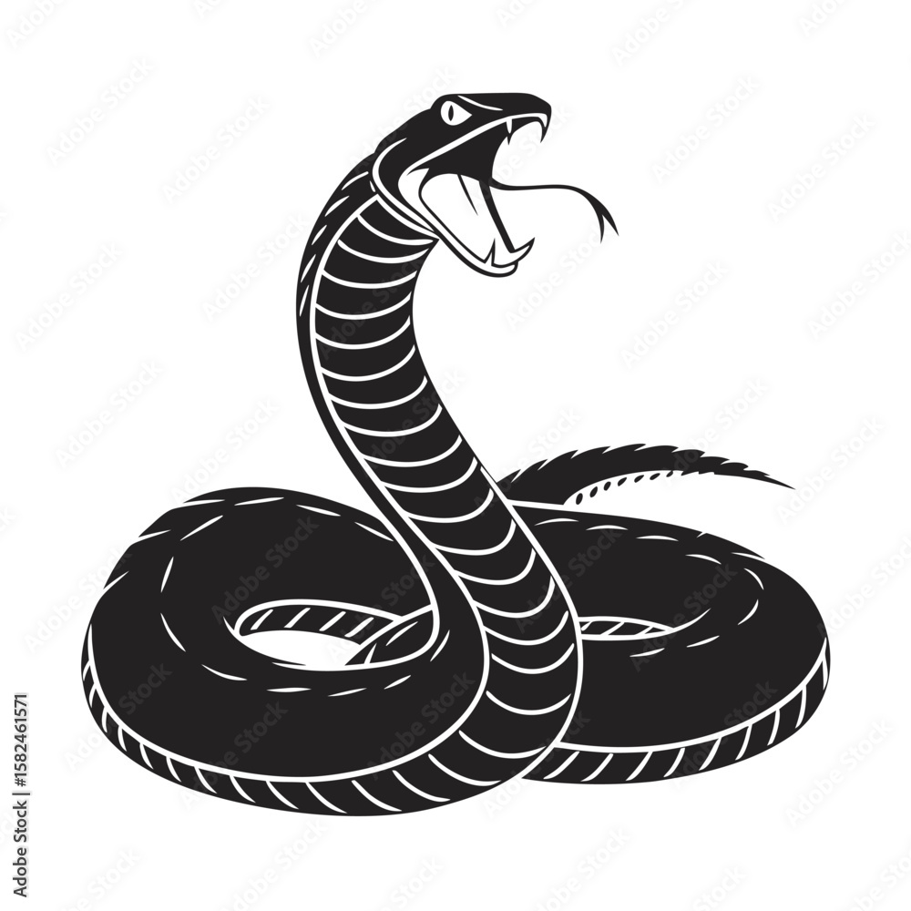 Fototapeta premium Illustration of a black snake with its mouth open wide